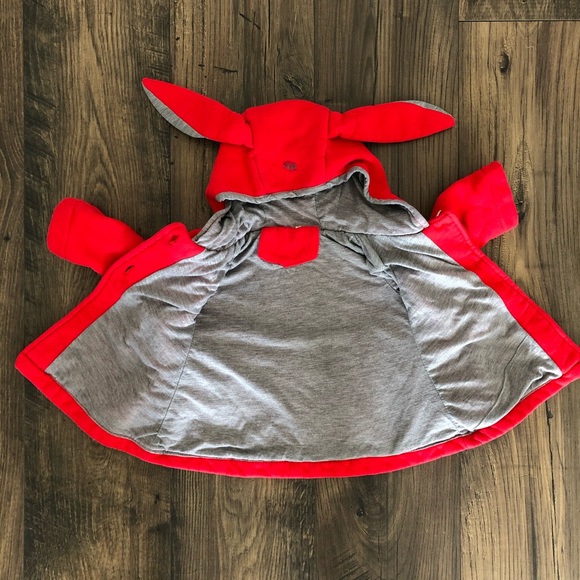 Red Bunny Ears Coat Jacket Sweater Baby Girl’s - Picture 2 of 7